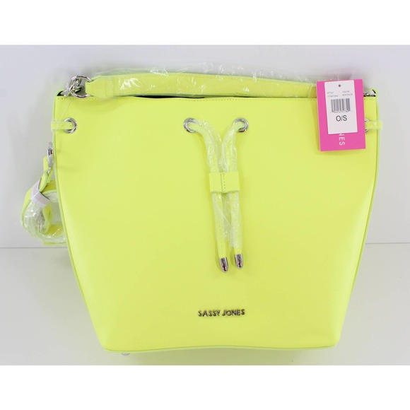 Sassy Jones Emma Saffiano Yellow Faux Leather Bucket Bag #SJ66 - Picture 3 of 6